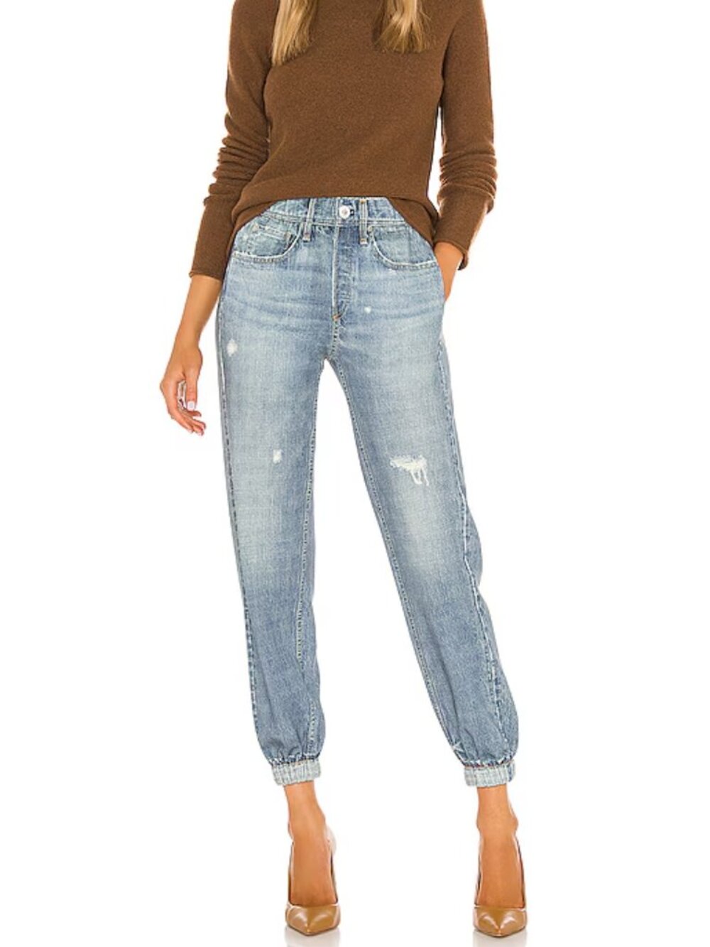 Rag & Bone Miramar Mid-Rise Denim-Knit Jogger Pants Glass Hill Small